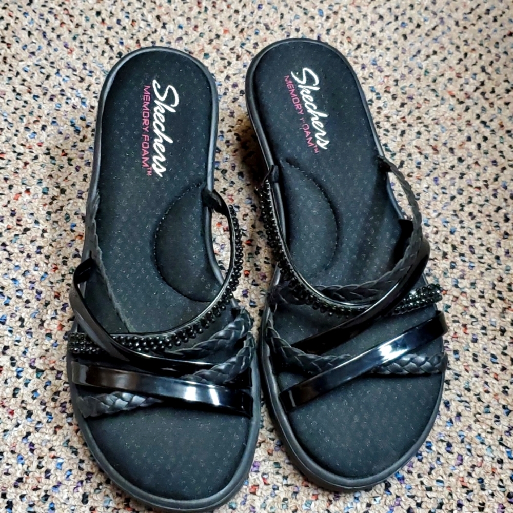 Skechers Black Memory Foam Sandals Size 7